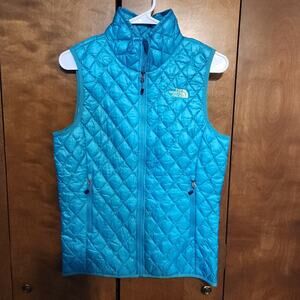 The North Face Quilted Vest Teal Womens Size S Full Zip Pockets Lightweight